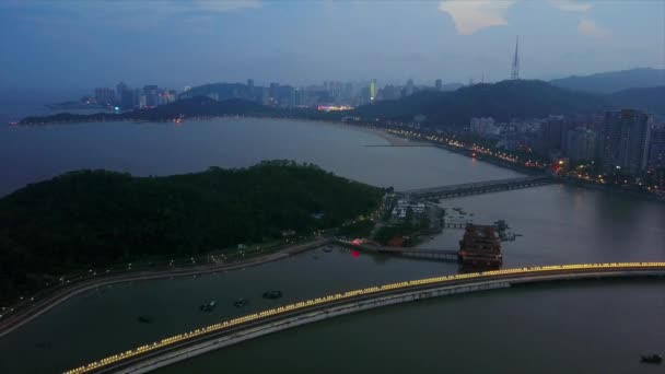 Vista Aérea Del Paisaje Urbano Con Playa Ciudad Zhuhai China — Vídeo de stock