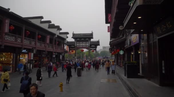 Старая Многолюдная Улица Нанкине Китай — стоковое видео
