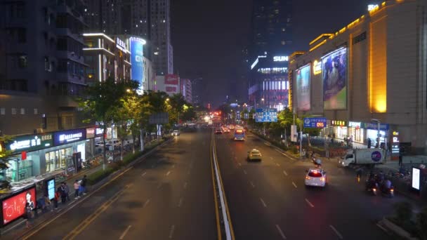 Nattetid Upplyst Nanjing Centrum Med Gatutrafik Kina Panorama — Stockvideo