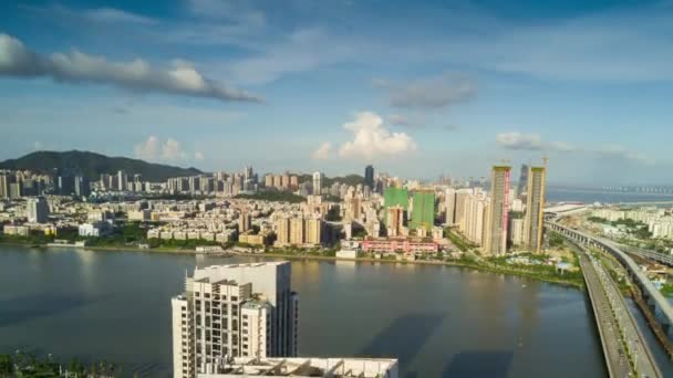Панорамный Вид Город Чжухай Воздуха Китай Время Перерыва — стоковое видео
