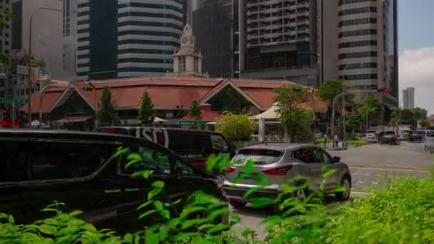 Trafik Caddede Ilerliyor Singapur Mimarisi Arka Planı Zaman Aşımı — Stok video