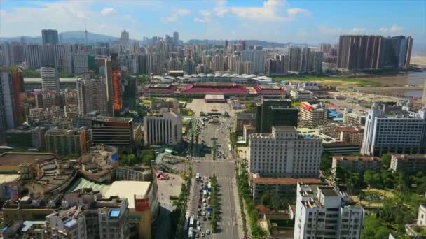 Eingang Zum Hafen Von Gongbei Mit Stadtbild Von Zhuhai Luftaufnahme — Stockvideo