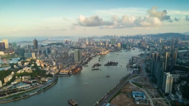 Flygfoto Panoramautsikt Över Zhuhai Stad Kina Time Lapse — Stockvideo