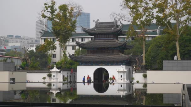 Berömda Gamla Stan Tempel Torget Nanjing Stad Kina Slow Motion — Stockvideo