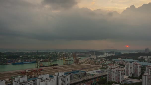 Západ Slunce Osvětlení Cityscape Panorama Singapur Time Lapse — Stock video