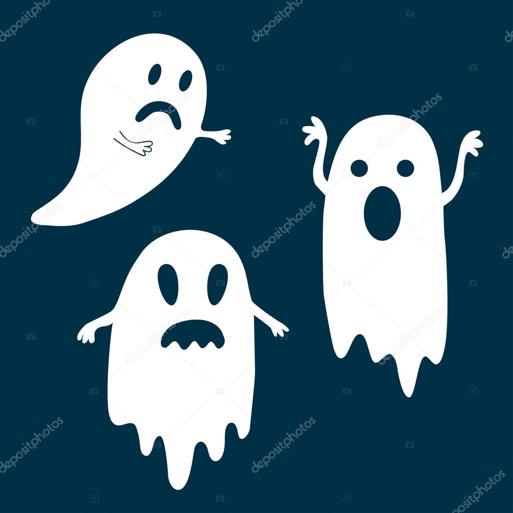Halloween set of ghosts on dark