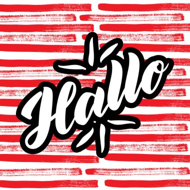 Merhaba. Word Merhaba, Almanca iyi günler. Moda hat. illüstrasyon renkli arka plan üzerinde. Çizilmiş yazı