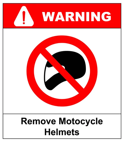 Verwijder motorfiets helmen pictogram symbool bescherming en verbod, niet in de kamer of ruimte helm moet dragen. Waarschuwing banner met tekst — Stockfoto