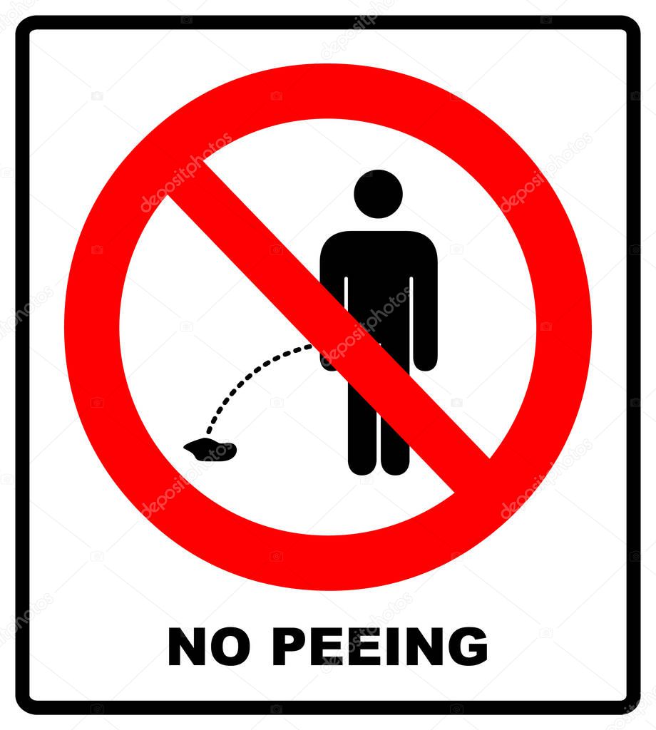 No peeing  sign illustration isolated on white background. No urinating on floor sign, impolite behavior pictogram. Warning forbidden red symbolfor forests and public places