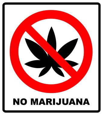 Yasak işareti simgesi beyaz marijuana, esrar ve siyah bir yaprak üzerinde hiçbir esrar illüstrasyon izole. Kırmızı yasağı uyarı simgesi.