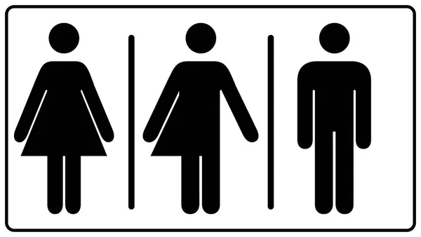 All gender restroom sign. Male, female transgender.  illustration. Black symbols isolated on white. Mandatory banner. Set of female, male and transgender people silhouettes — Stock Photo, Image