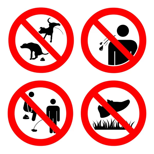 No pooping and peeing people and pets, do not walk on lawns, no spitting sign. Collection of symbols.  illustration isolated on white. For outdoors and public places — Stock Photo, Image