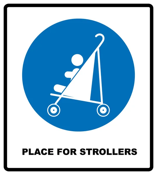 Platz für Kinderwagen ausgeschildert. blaues Pflichtsymbol isoliert auf weiß. Illustration. Informationssymbol. Eintritt für Mütter mit Kindern — Stockfoto