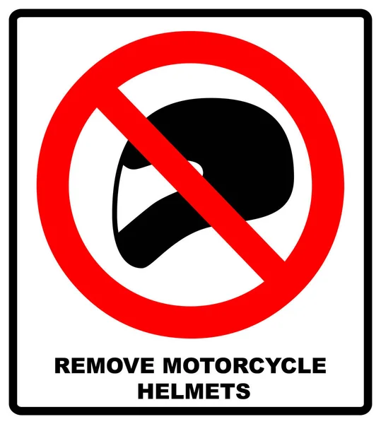 Quitar cascos de motocicleta icono símbolo de protección y prohibición, no debe usar casco en la habitación o área. Banner de advertencia con texto — Foto de Stock