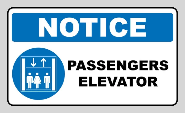 乘客电梯标志。提升图标。在白色背景上隔离的插图。蓝色强制符号。注意横幅。白色简单象形图. — 图库照片