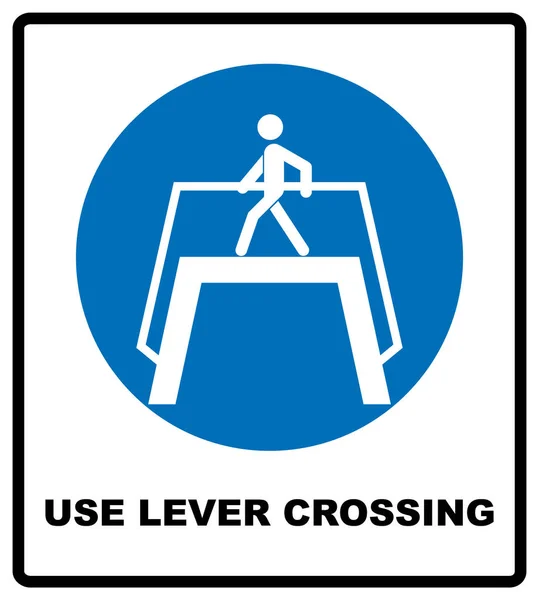 Użyj znaku przekroczenia poziomu. Niebieski obowiązkowy symbol. Pieszych Cross walking. ilustracji na białym tle. Biały piktogram prosty. — Zdjęcie stockowe