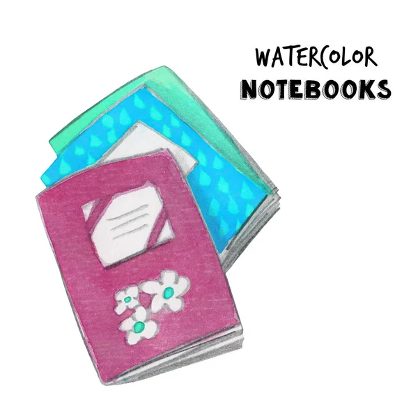 Watercolor notebook illustration. Hand painted item isolated on white background. Back to school design.