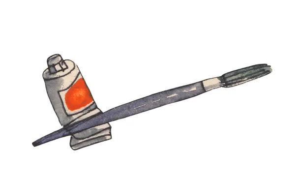 Иллюстрация инструментов акварельного художника. Живописные инструменты. Цветная трубка Ручка . — стоковое фото