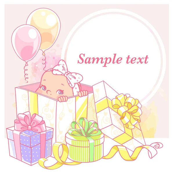 Cute Little Baby Gift Box Box Present Baby Shower Card — Stockvector
