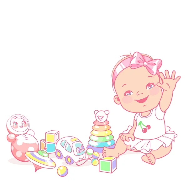 Mignonne Petite Fille Dire Bonjour Salut Bébé Heureux Enfant Souriant — Image vectorielle