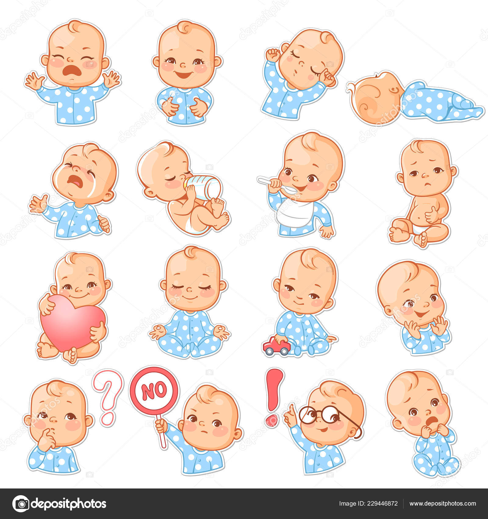 Set Baby Stickers Cute Little Baby Girl Smiley Different Emotions Stock  Vector Image by ©Natoushe #229446872