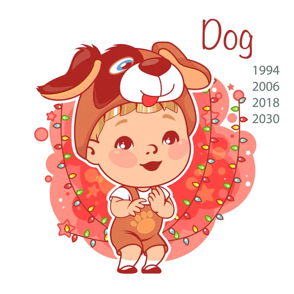 Simbolo Dell Anno Cinese Piccolo Cucciolo Carino Bambino Ragazza Festeggiare — Vettoriale Stock