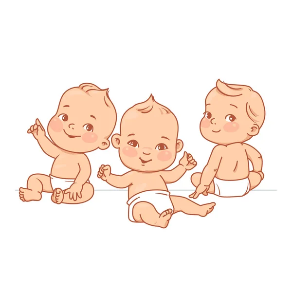 Lindos Bebés Pañales Sentados Juntos Niños Felices Chicas Niños Sonriendo — Vector de stock