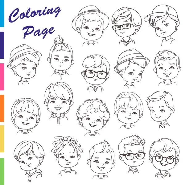 Coloring Page Young Girl Portraits Different Hairstyles Outline Sketch Pencil — Stock Vector