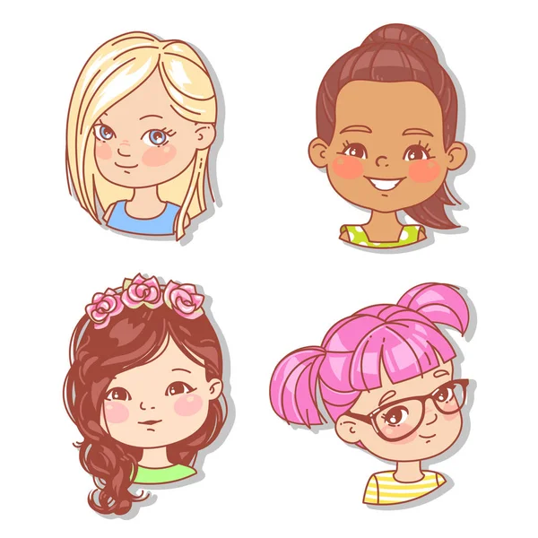Mit Mädchengesichtern Userpics Für Blog Avatarsammlung Weiblicher Gesichter Vektor Illustration — Stockvektor