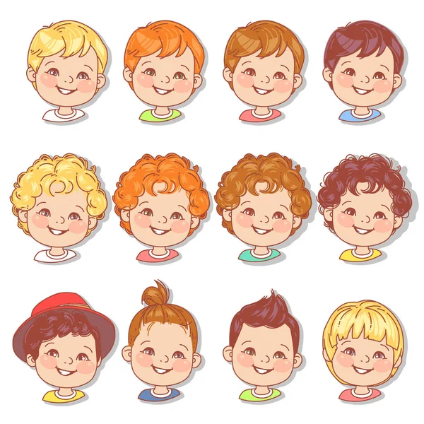 Set Boy Faces User Pics Blog Avatar Collection Cute Kids — Stock Vector