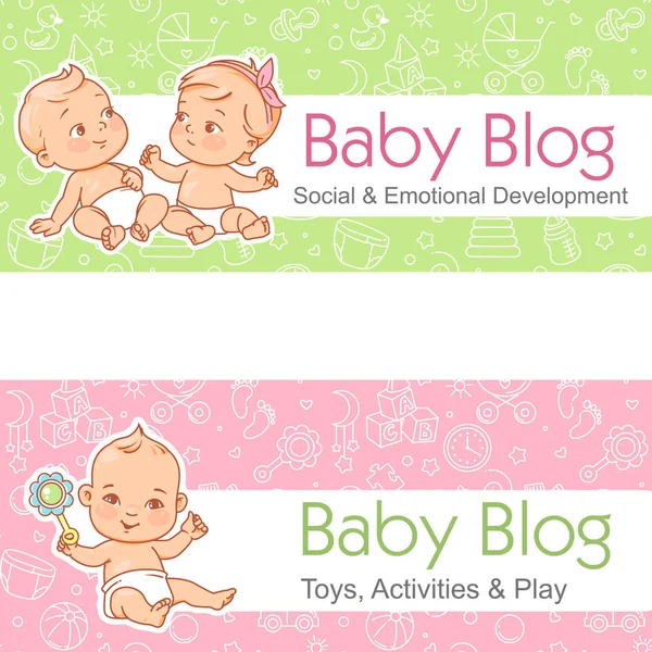 Banner para blog. Los bebés hablan. Niño pequeño jugar . — Vector de stock