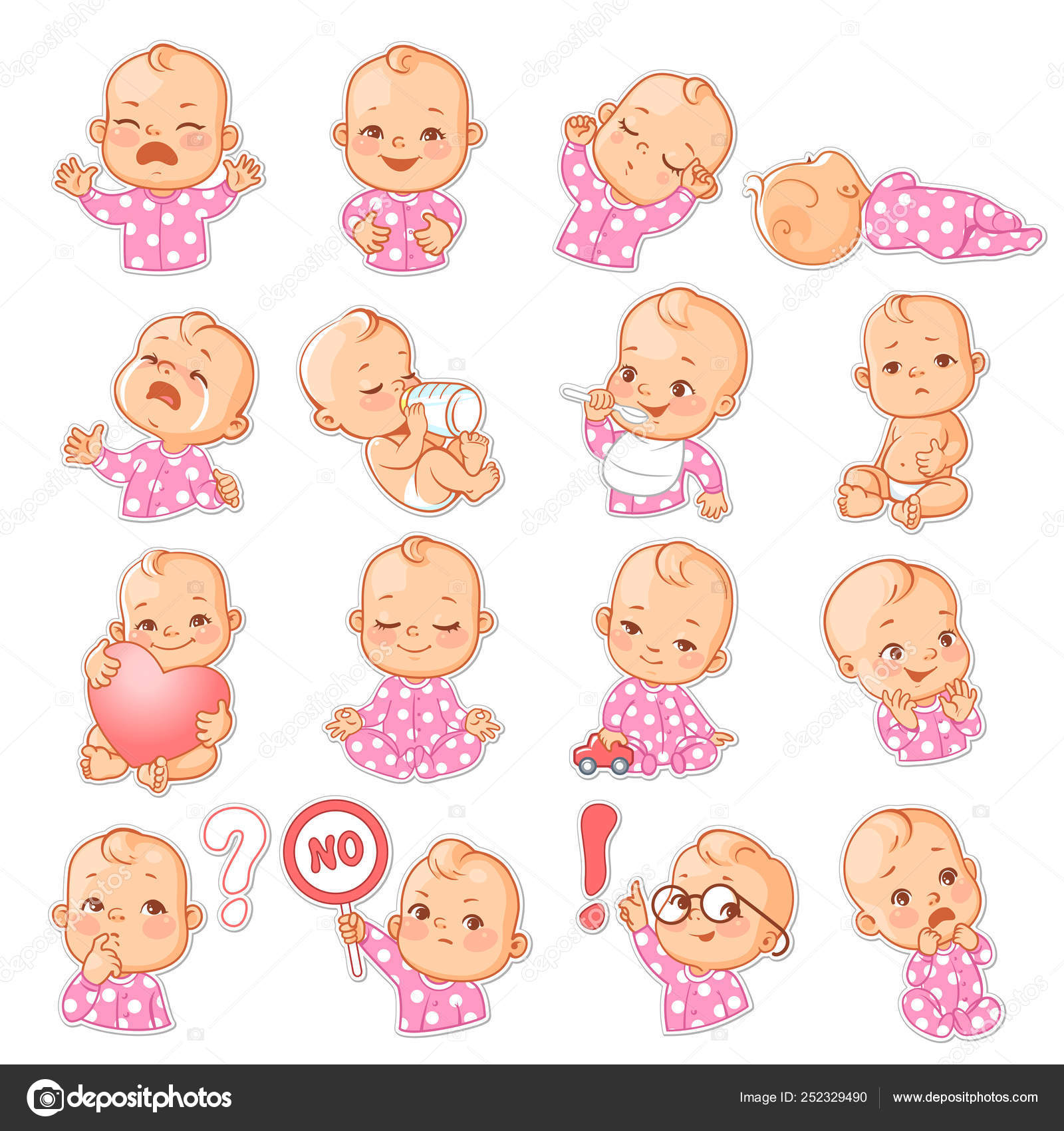 Split onkruid kraan Set with baby sticker. Different emotions. Stock Vector by ©Natoushe  #252329490