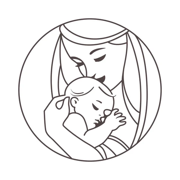 Logotype. Mère avec bébé nouveau-né sur les mains . — Image vectorielle