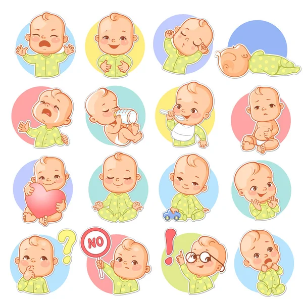 Set med baby klistermärke. Olika känslor. — Stock vektor