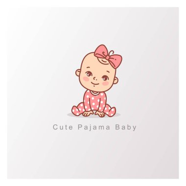 Tatlı küçük bebek logo şablonu. İzole kız erkek bebek. Tasarım şablonu. Vektör rengi çizim