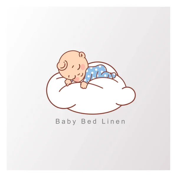 Pequeño Niño Pijama Azul Duerme Pacíficamente Sobre Una Suave Nube — Vector de stock