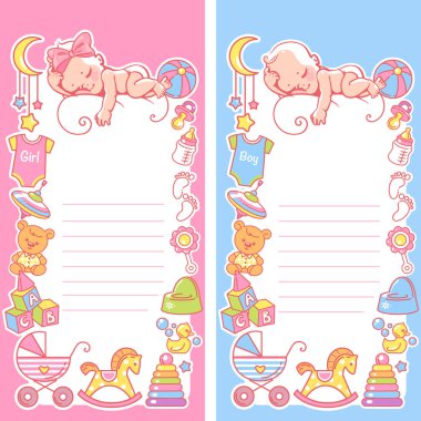 Baby sleep on cloud. Baby shower template for boy and girl.  clipart