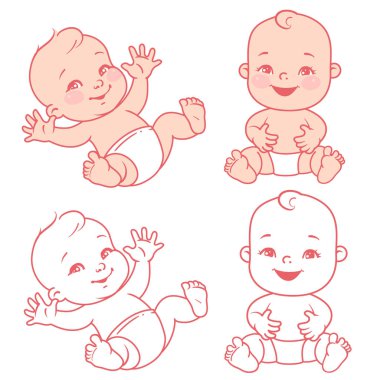 Bebek bezinde oturan sevimli küçük mutlu bebek.