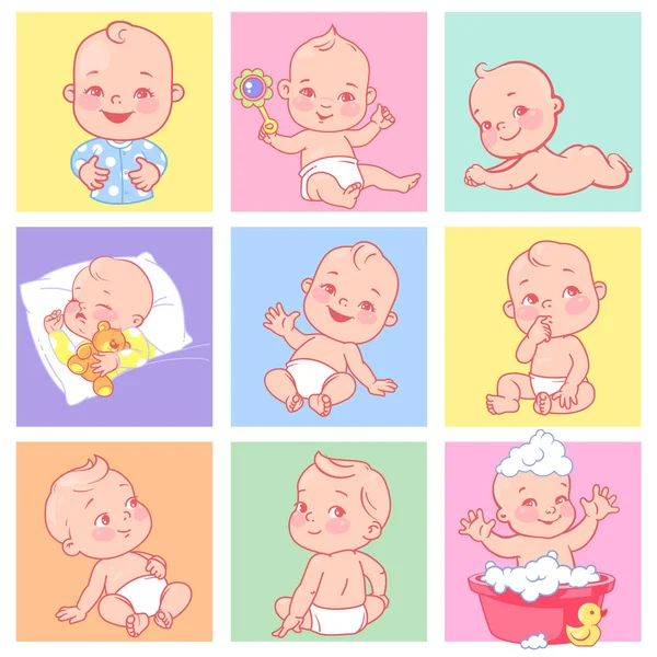 Set con lindos bebés de 3-15 meses , — Vector de stock