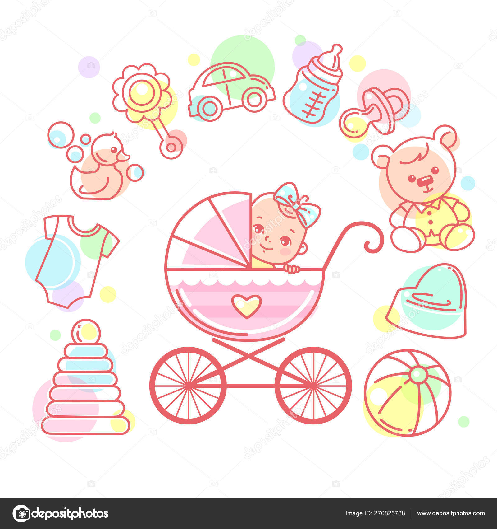 Baby in carriage. Baby stroller and kids around. Stock Vector Image by ©Natoushe #270825788