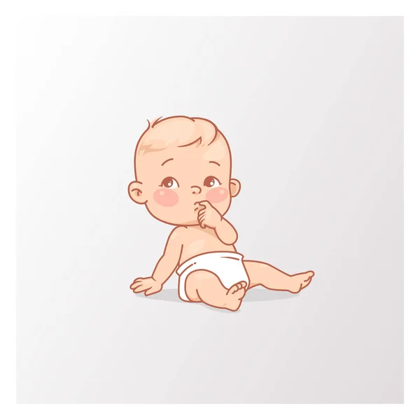 Mignon Petit Garçon Petite Fille Couche Curieux Bébé Âge Mois — Image vectorielle