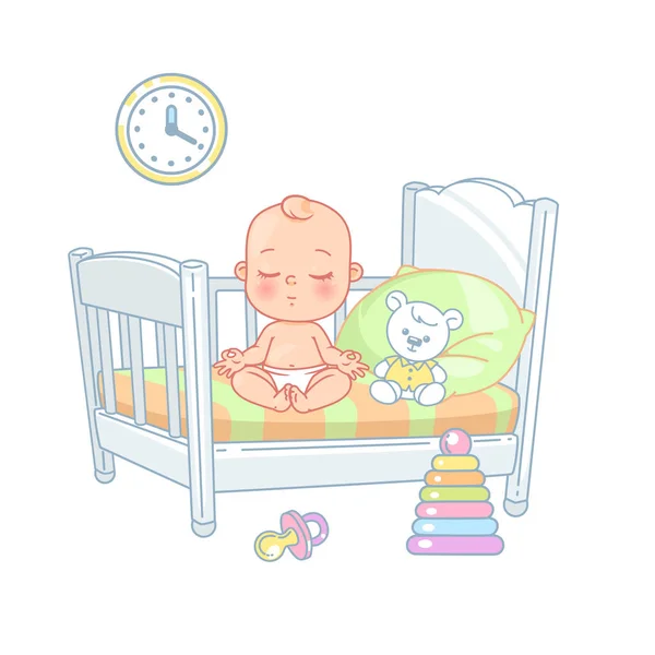 Schattige Kleine Baby Zittend Bed Mooi Kind Luier Don Slapen — Stockvector