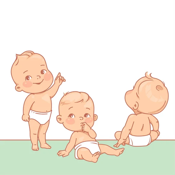 Petits bébés mignons près du cadre de texte vierge . — Image vectorielle