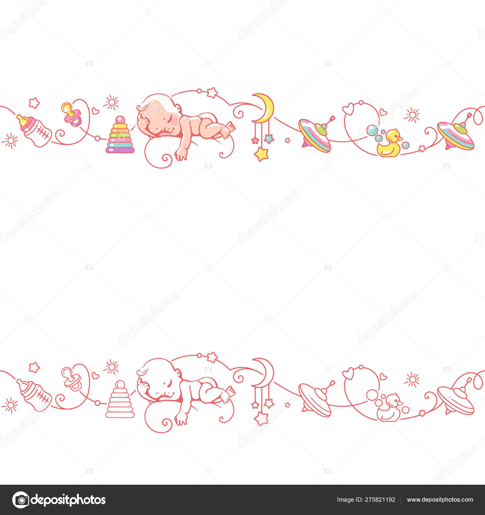 아기 개체와 장난감원활한 장식 테두리. 스톡 벡터 - ©Natoushe 275821192, image size:1600x1700