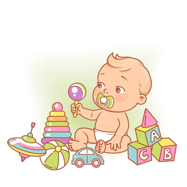 Petit Jeu Bébé Assis Sur Sol Enfant Tout Petit Mignon — Image vectorielle