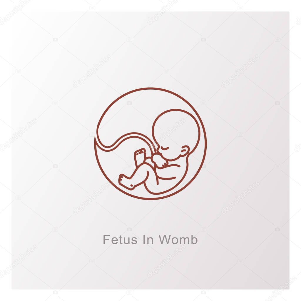 Baby in womb. Fetus symbol. Round logo.