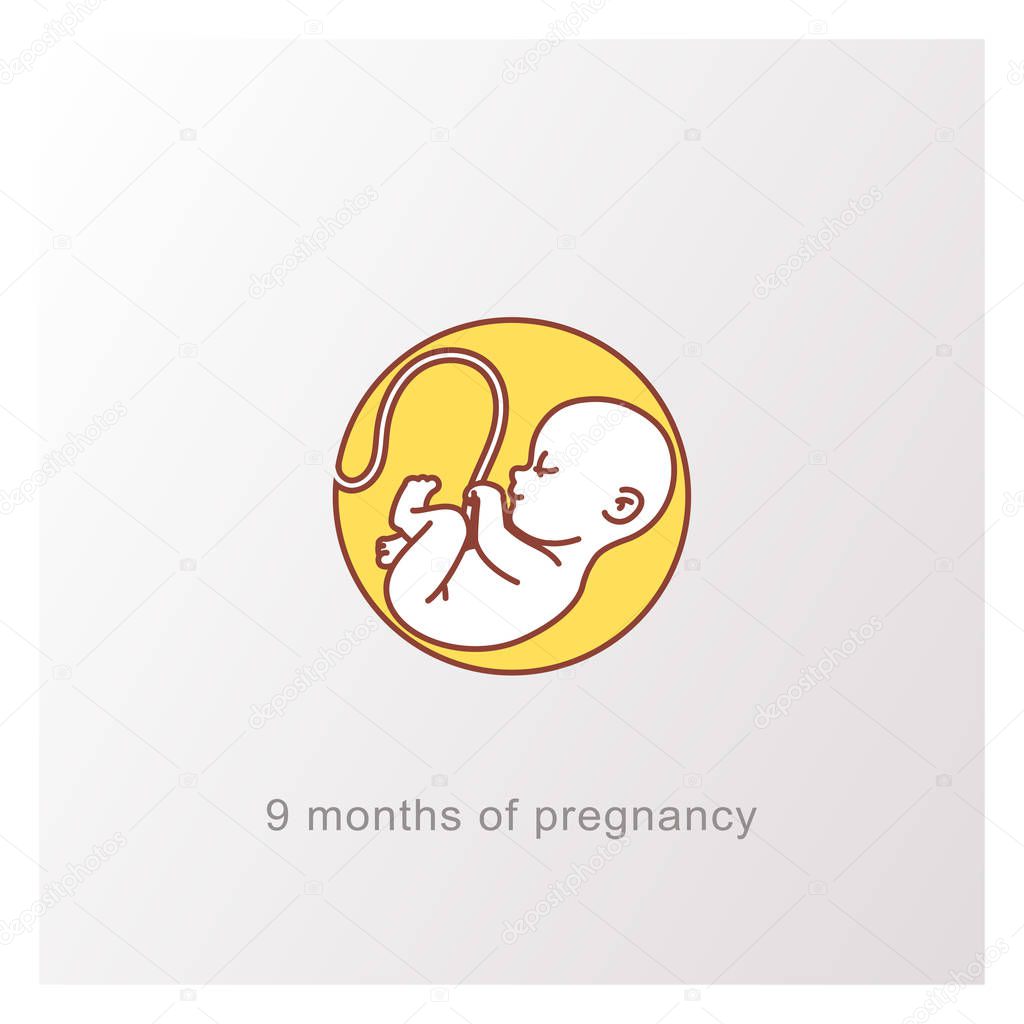 Baby in womb. Fetus symbol. Round logo.