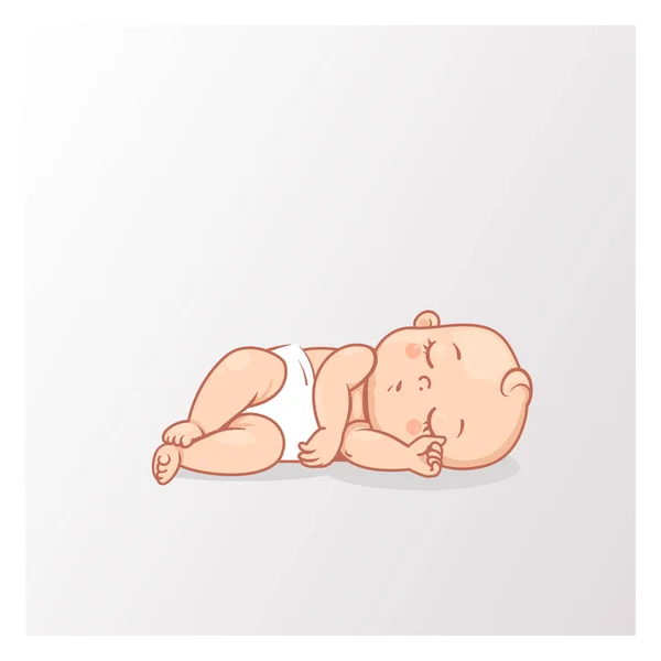 可爱的小男孩女孩在尿布睡觉 活动婴儿的年龄从6个月到一年睡眠 一年级的孩子 健康的婴儿游戏 在白色背景上隔离的矢量插图 — 图库矢量图片