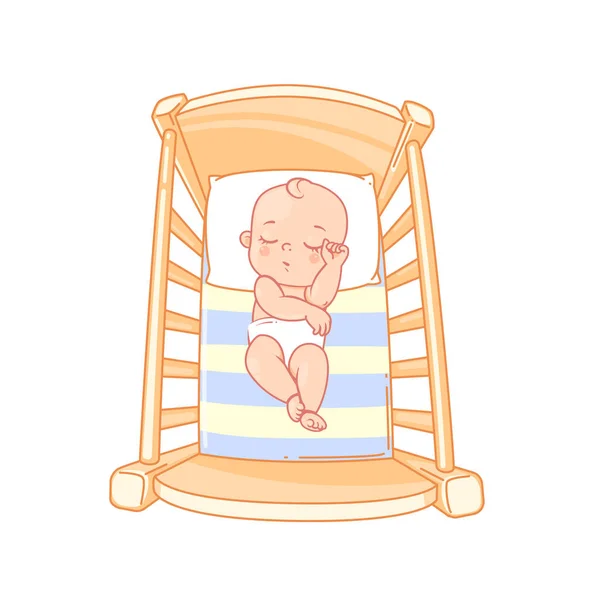 Cute Little Baby Boy Girl Crib Kid Lay Bed Sleep — Stock Vector