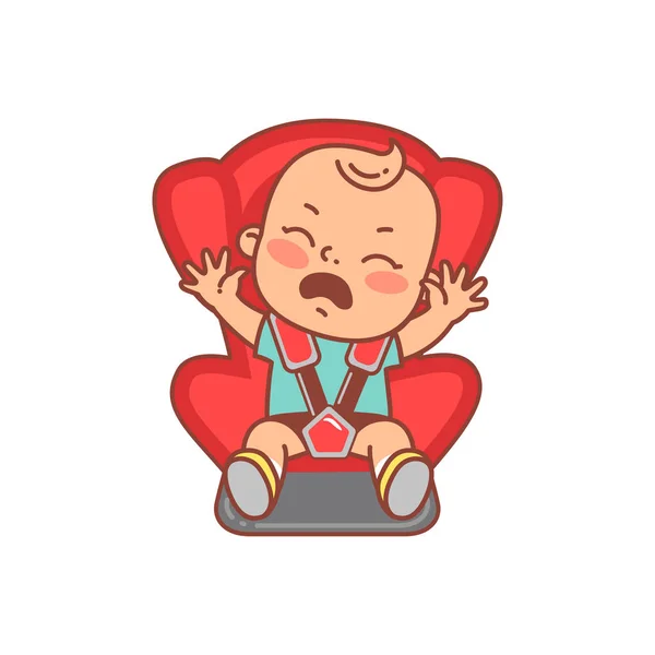 Dziecko Siedzi Fotelu Samochodu Płacz Łzy Dziecka Bezpieczny Dysk Dziecięcy — Wektor stockowy